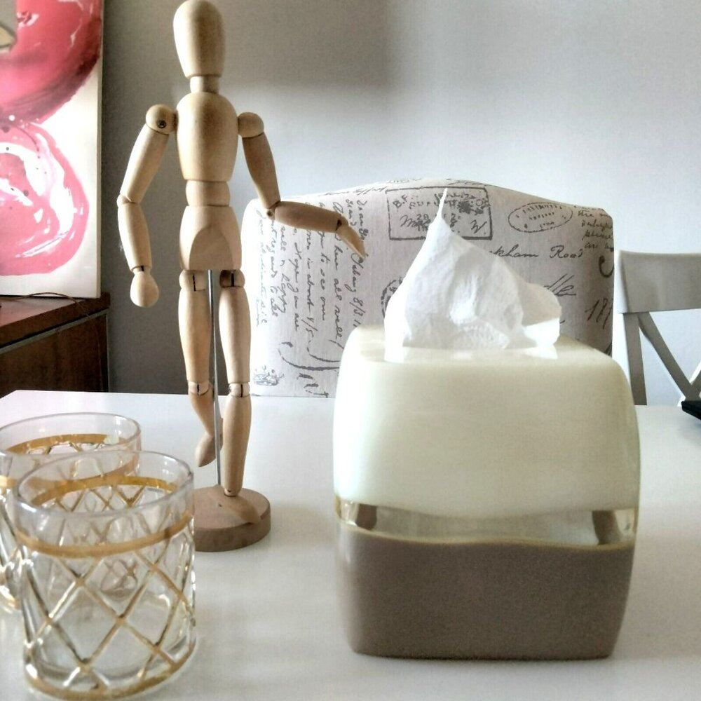 Square Resin Tissue Box Cover Cream Glossy Finish